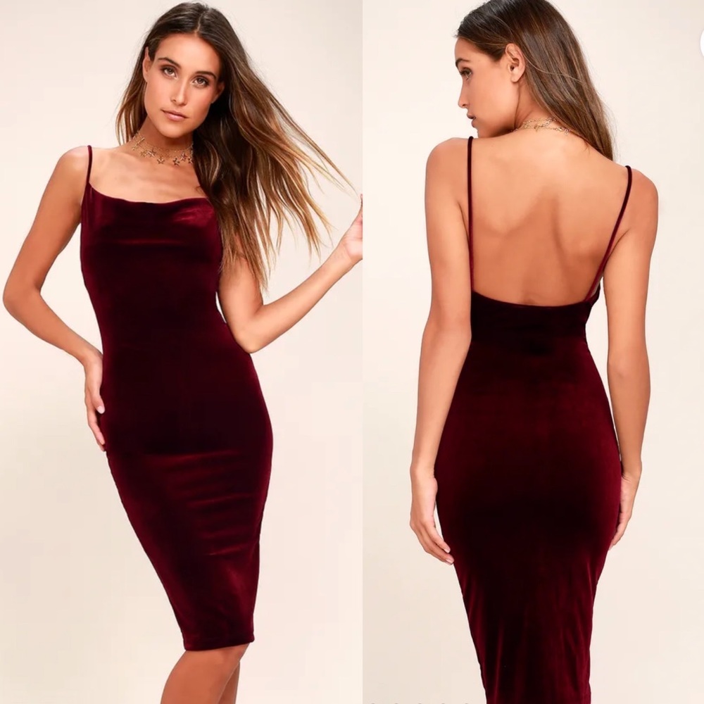 Lulus Jazzy Belle Burgundy Velvet Dress